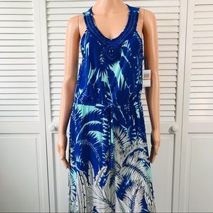SPENSE Floral Sleeveless Beaded Maxi Dress in Blue Size Medium